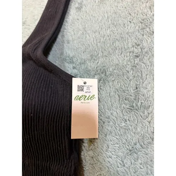 Aerie Superchill Ribbed Crop Tank Black Size L NWT - Picture 4 of 6
